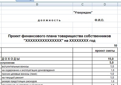 Примерный финансовый план для ТС